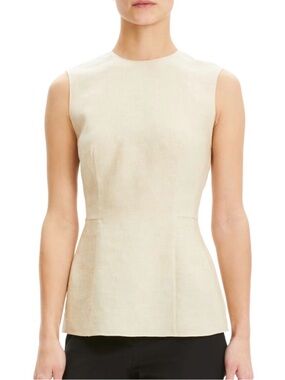 NWT Theory Pure Linen Paneled Peplum Top Cream Beige Size 10